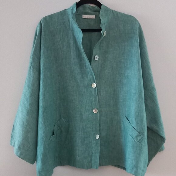 BRYN WALKER turquoise linen oversized jacket - Picture 3 of 9